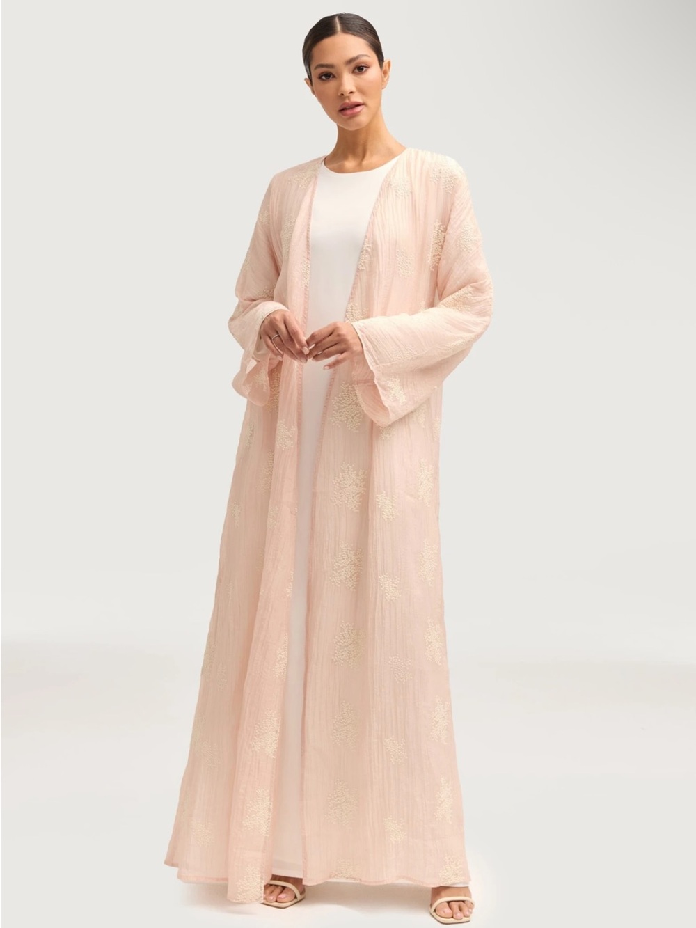 Veiled collection Assiya Embroidered Open Abaya in Pink